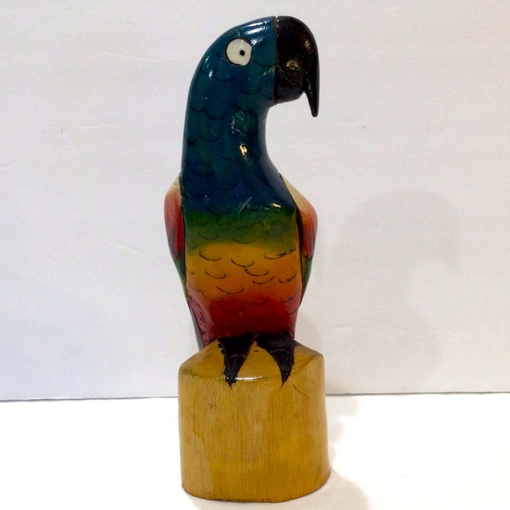 Tropical Parrot hand painted, carved wood
